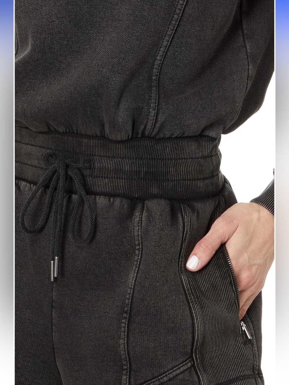 NWT Free People Movement Washed Black Romper XS Zipper Pockets - Picture 3 of 9